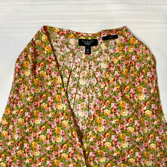 Talbots Pullover Sleeveless V-Neck Floral Blouse Sz 16P Cotton Blend EUC Stretch - Picture 5 of 13